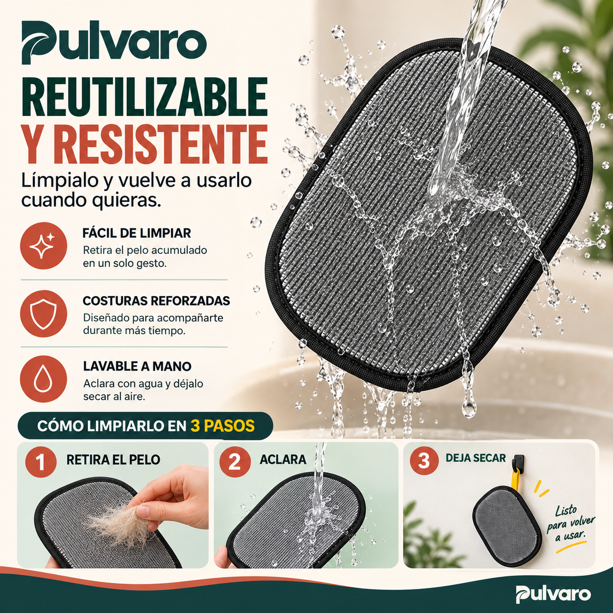 PULVARO™ – Guante Quitapelos Reutilizable para Perros y Gatos