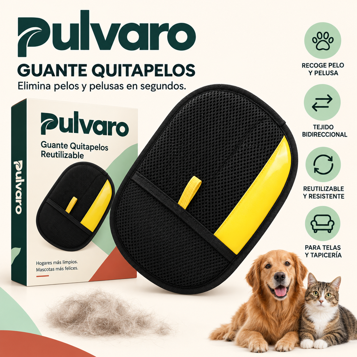 PULVARO™ – Guante Quitapelos Reutilizable para Perros y Gatos